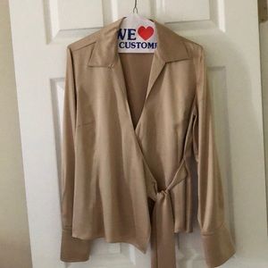 Ann Taylor tan silk blouse. Tie in front.